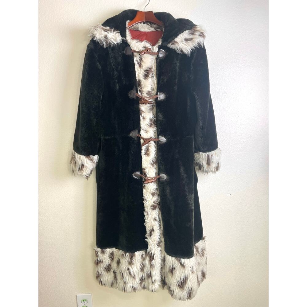 Vintage 70s Womans Coat Sz M Penny Lane Boho Long Hooded Faux Fur Hippie‎ Parka